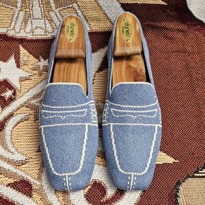 VIVAIA Sierra Square Toe Loafers Womens Size 7 Slip On Shoes Denim Knit Blue